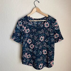 Sweet Rain Navy and Pink Floral Short Sleeve Tee